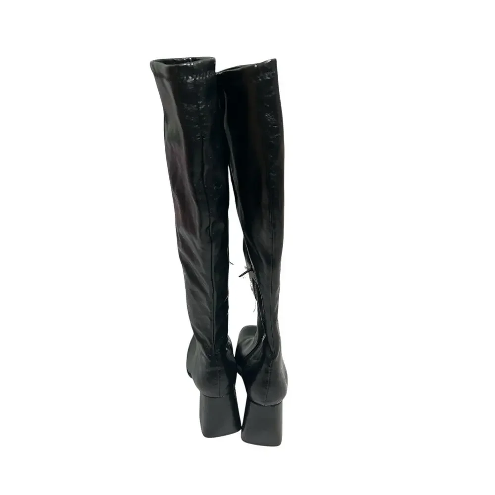 Steve Madden Sz 8.5 M Livah Women's Boots Knee High Square Toe Black Block Heel - Picture 5 of 9